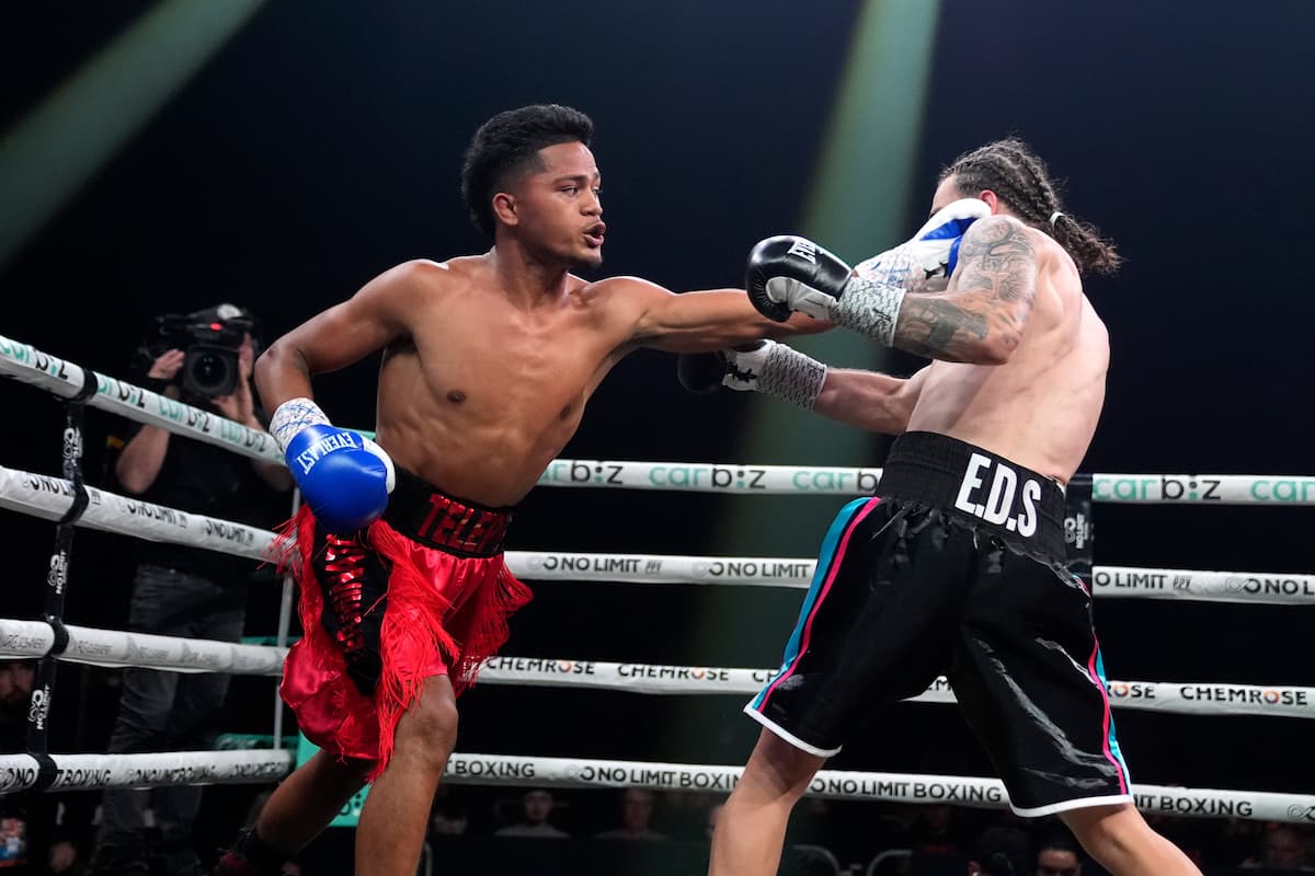 Wayne Telepe lands a punch during his lightweight bout against Benjamin Amos