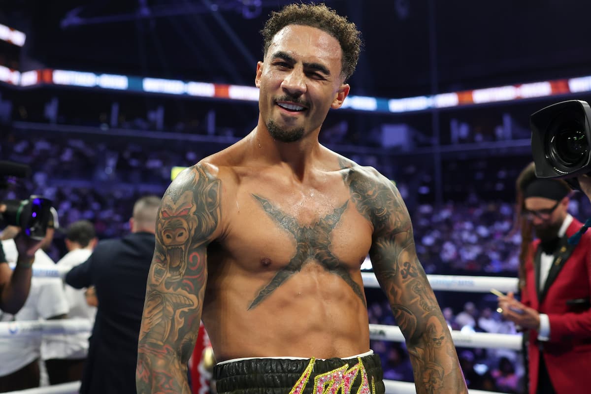 Ben Whittaker celebrates his victory over Richard Rivera during their bout
