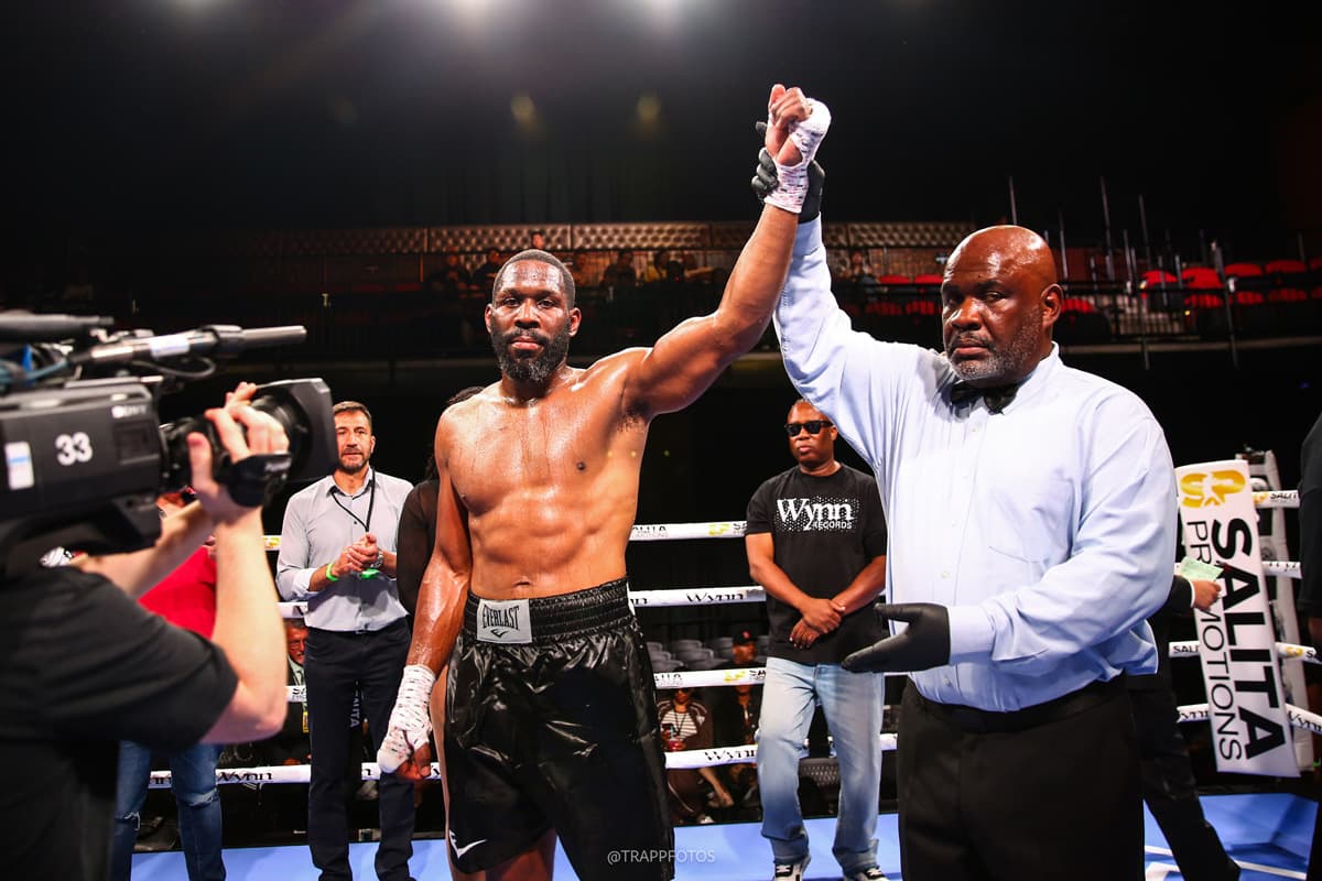 Bryant Jennings has his hand raised after victory over Robert Simms