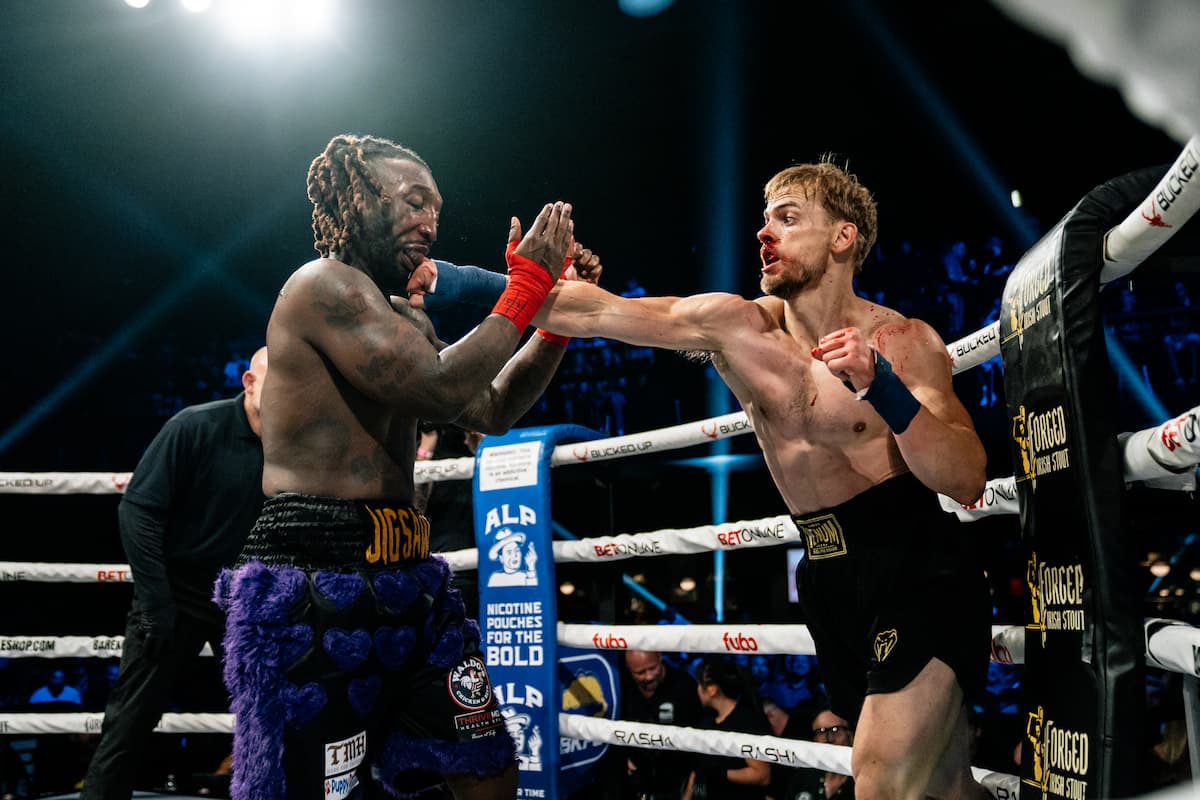 Caleb Harvey lands a punch during his bout against Joshua Whiteside