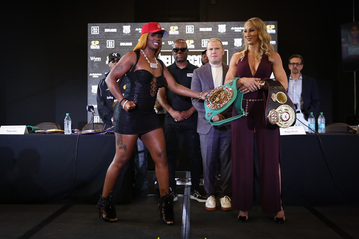 Claressa Shields and Kaye Scott at a press conference in Atlanta