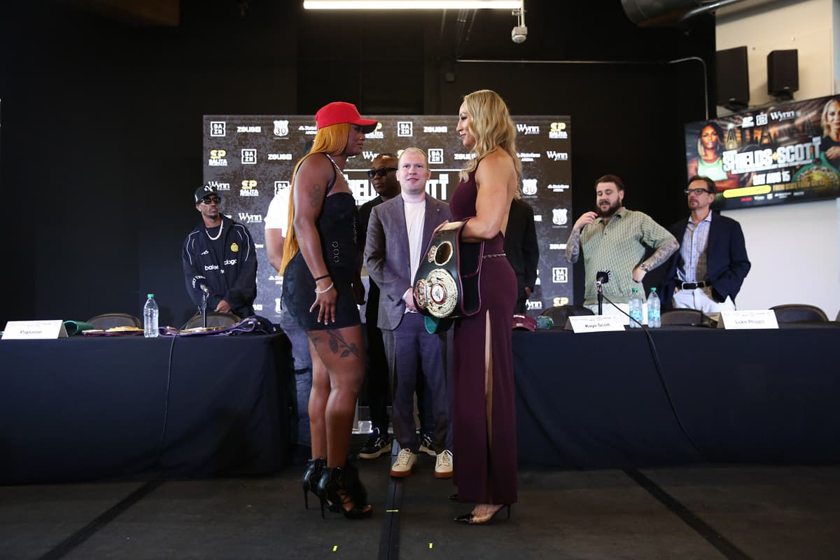 Claressa Shields and Kaye Scott face off at the press conference