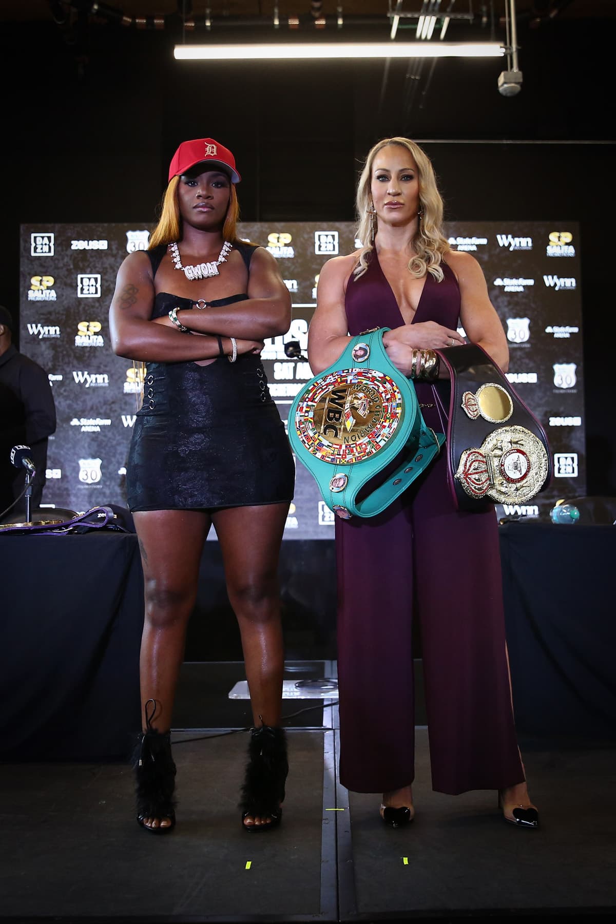 Claressa Shields and Kaye Scott at a press conference in Atlanta