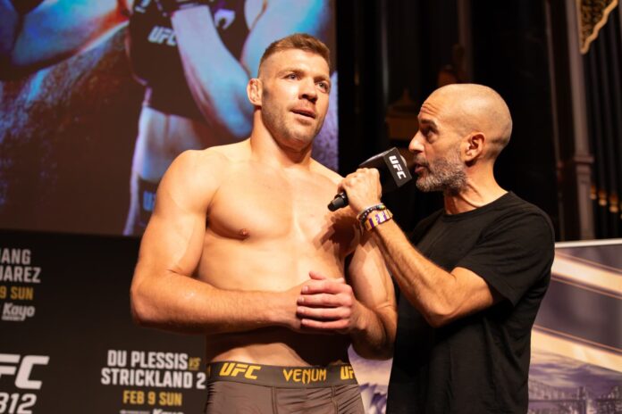 Dricus du Plessis interviewed by Jon Anik during UFC 312 public workout