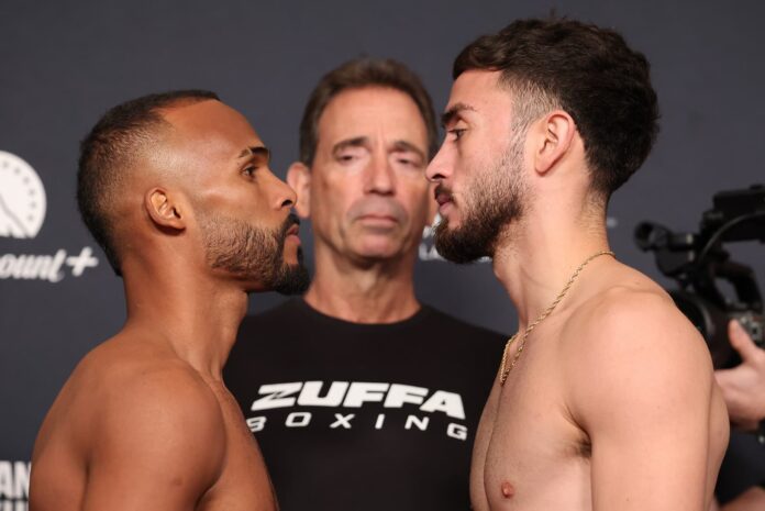 Edwin De Los Santos and Jose Valenzuela face off at the Zuffa Boxing 8 weigh-in