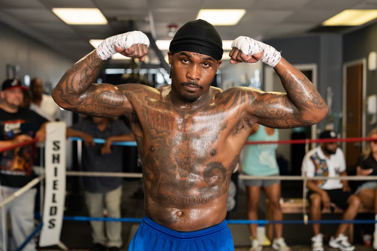 Jermall Charlo posing in the boxing ring during a media workout