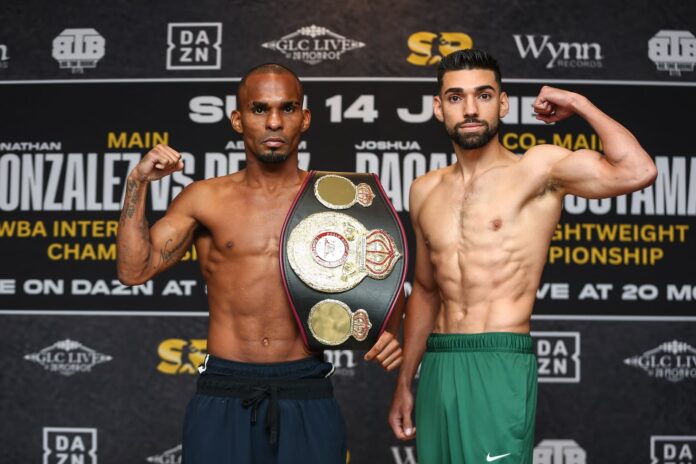 Jonathan Gonzalez and Abraham Perez at the weigh-in ahead of their bout
