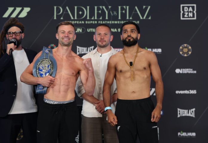 Josh Padley and Aqib Fiaz at the weigh-in ahead of their fight