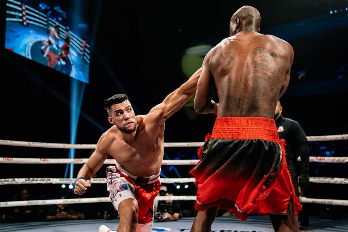 Julio Perez Rodriguez lands a punch during his bout against Lamont Stafford