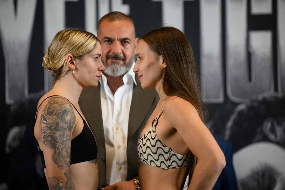 Leila Beaudoin and Paulina Angel face off at the weigh-in ahead of their bout