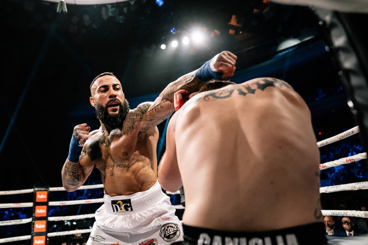 Peter Peraza throws a jab during his bout against Ashton Caniglia