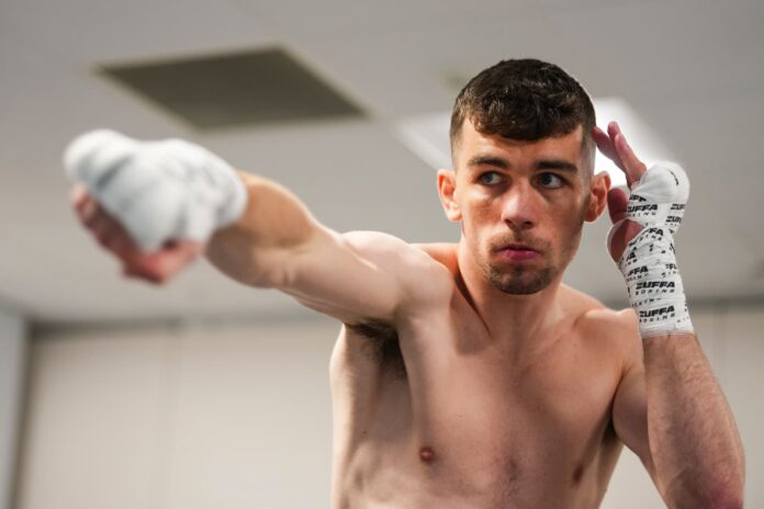 Stephen McKenna shadowboxing backstage ahead of his bout