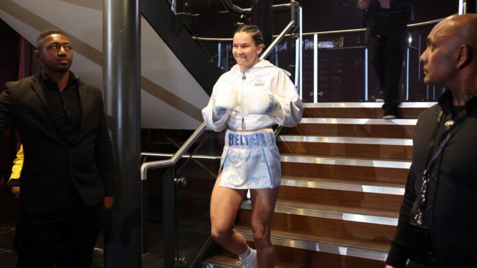 Terri Harper during her ring walk before the bout