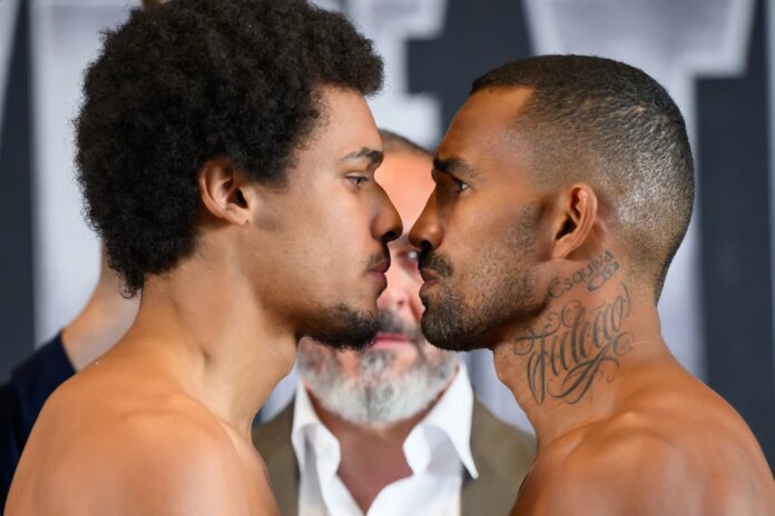 Wilkens Mathieu and Esquiva Falcao face off at the weigh-in ahead of their bout