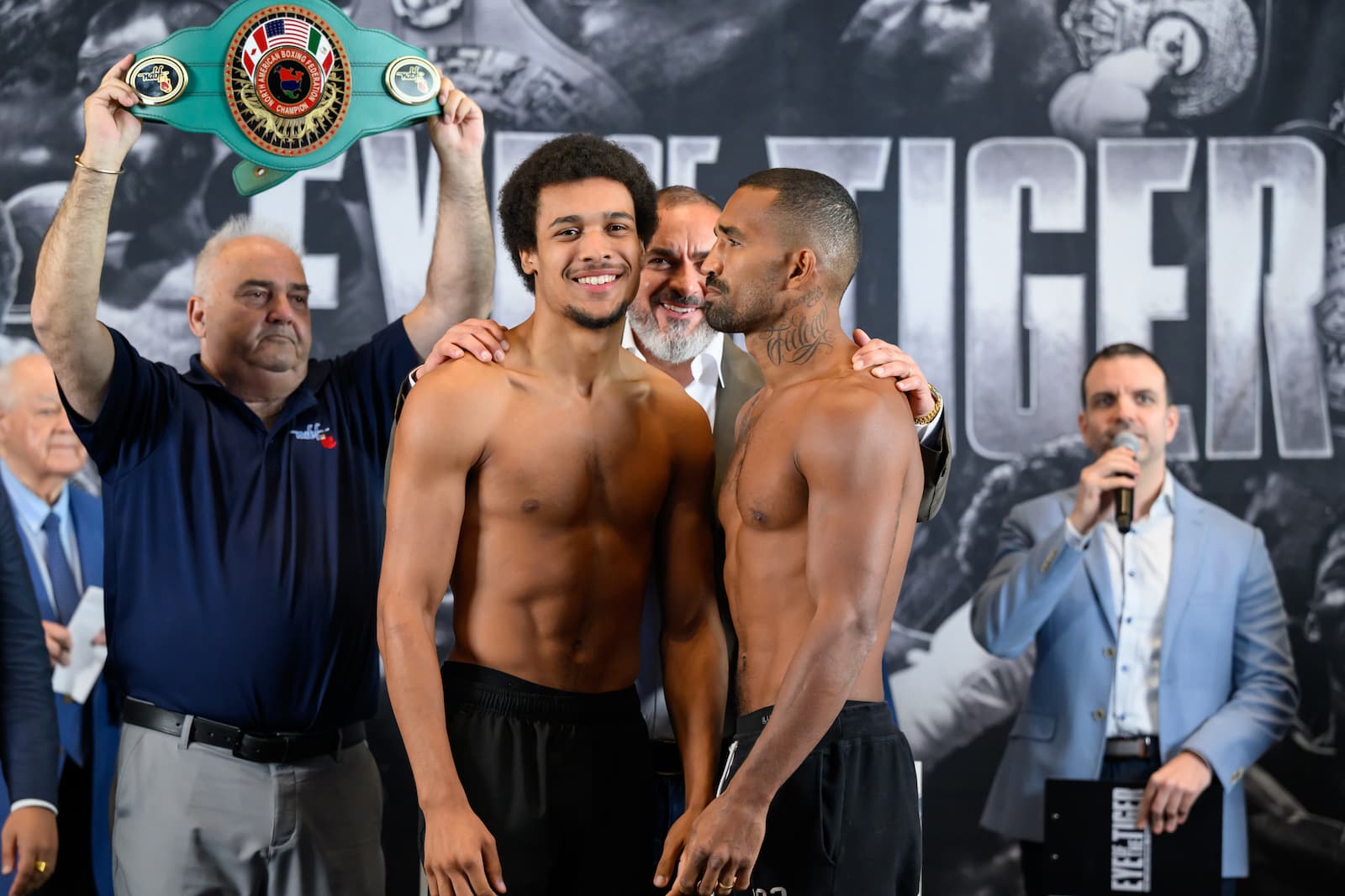 Wilkens Mathieu and Esquiva Falcao at the weigh-in ahead of their bout