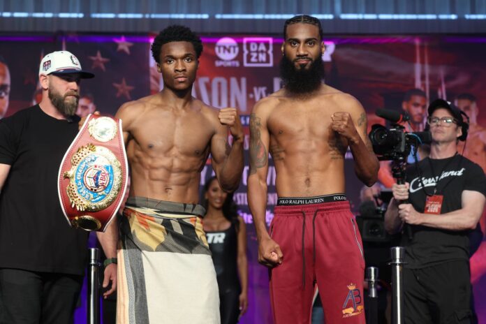 Abdullah Mason and Albert Bell during the weigh-in ahead of their boxing bout in Cleveland