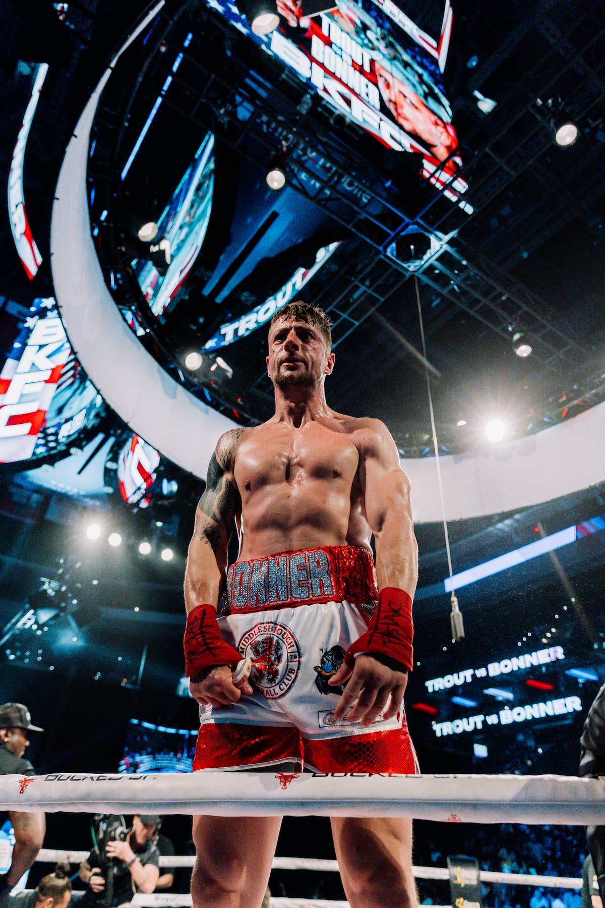 Ben Bonner celebrates his victory over Austin Trout