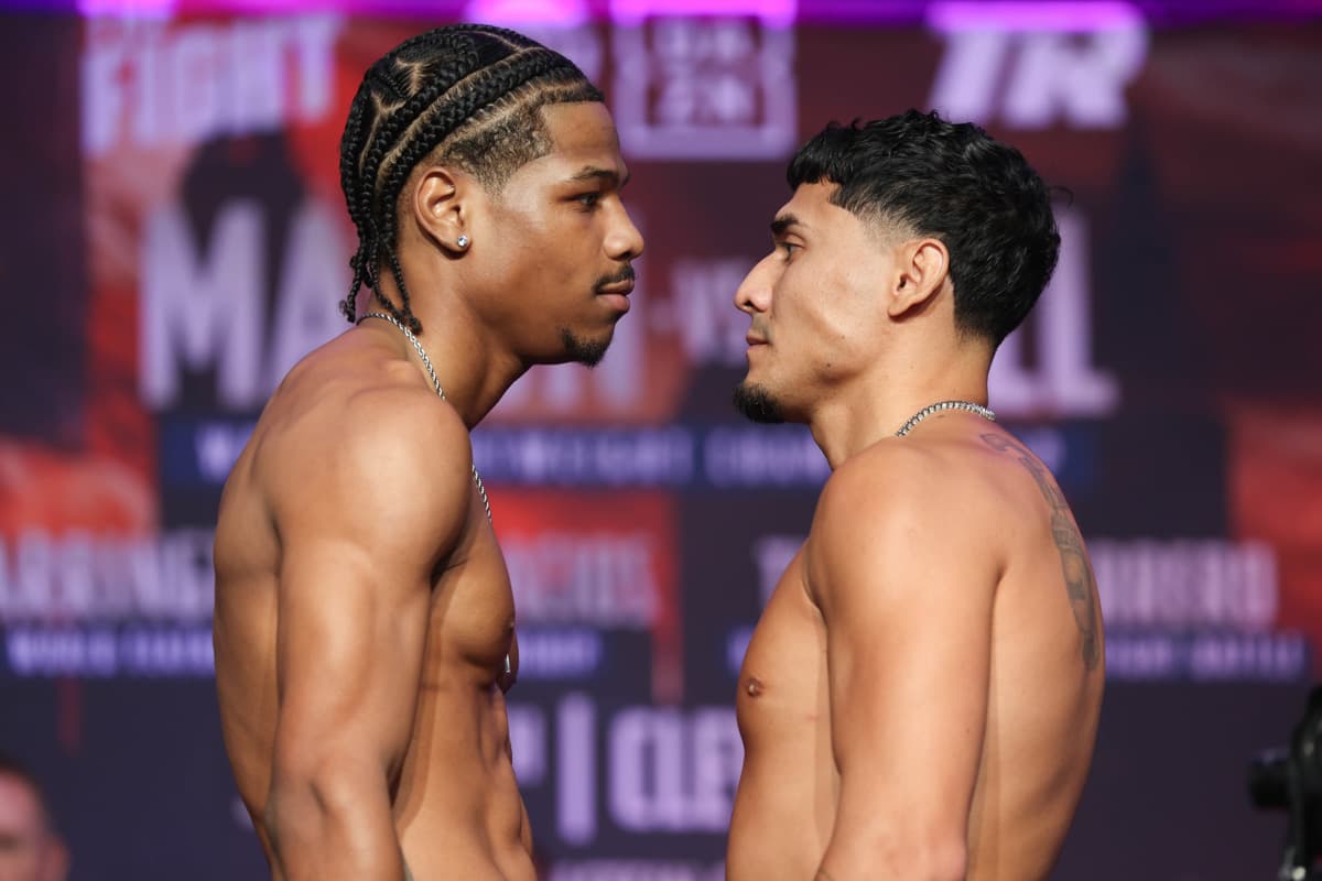 Deric Davis and Carlos Ramos face off at the weigh-in in Cleveland
