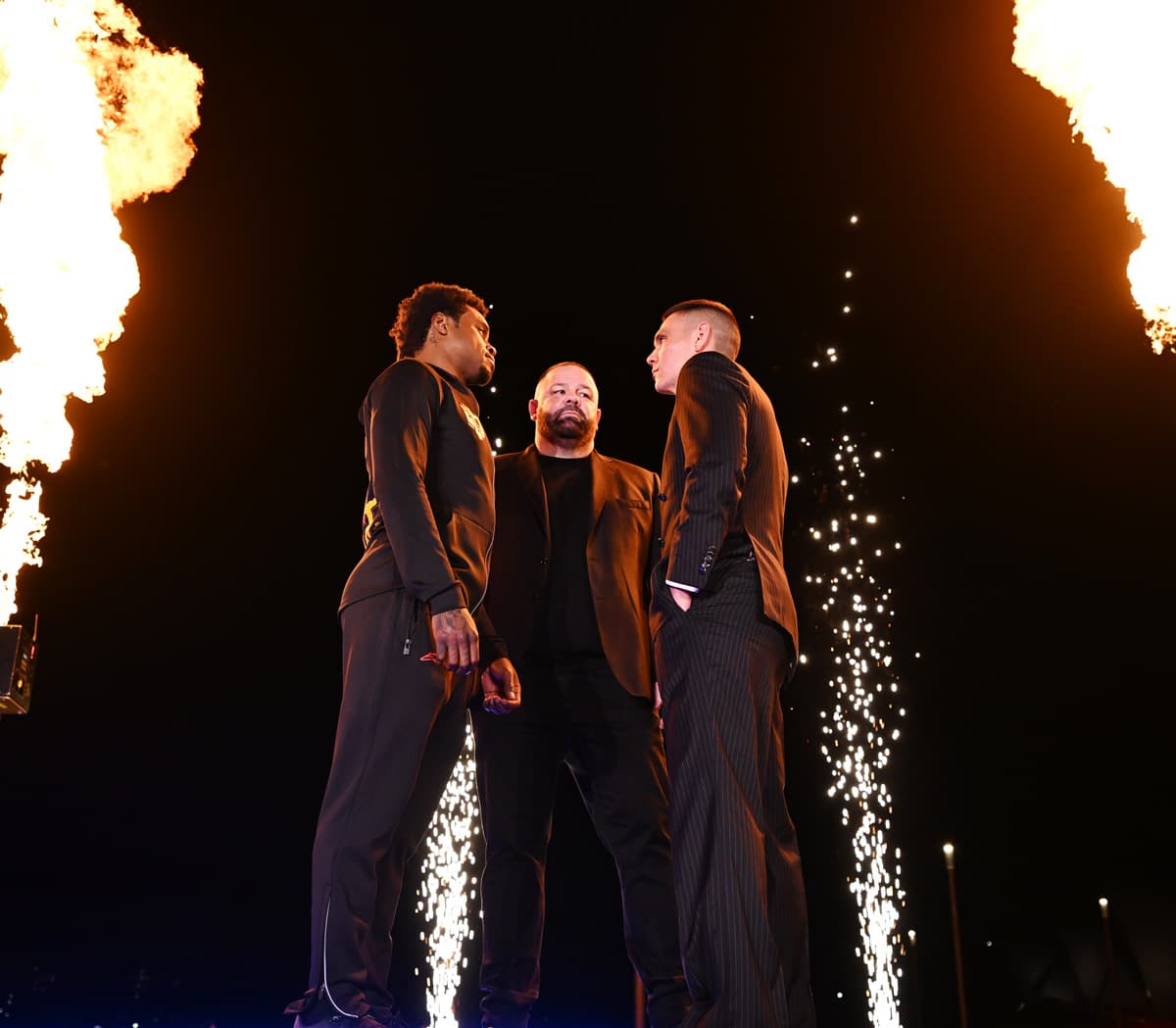 Errol Spence Jr and Tim Tszyu face off during the grand arrivals