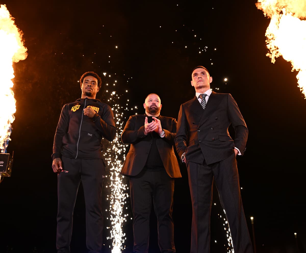 Errol Spence Jr and Tim Tszyu during the grand arrivals