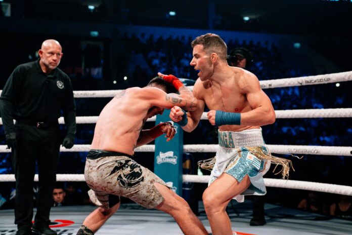 Gaston Reyno and Josh Krejci during their bout at BKFC Uruguay