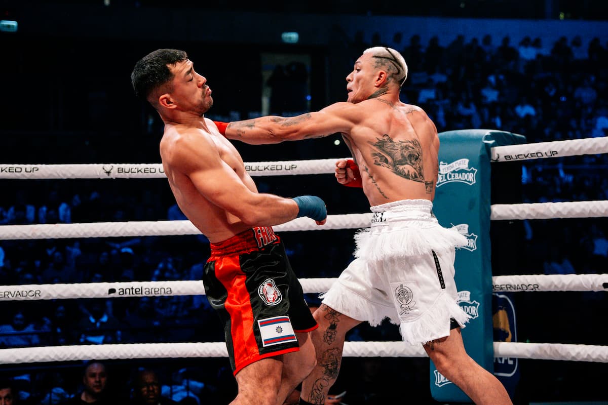 Harel Nicodella throws a punch during his bout against Franco Perochena