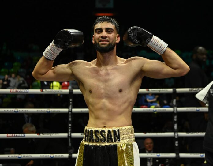 Hassan Azim celebrates his victory over Sean Murray during their bout
