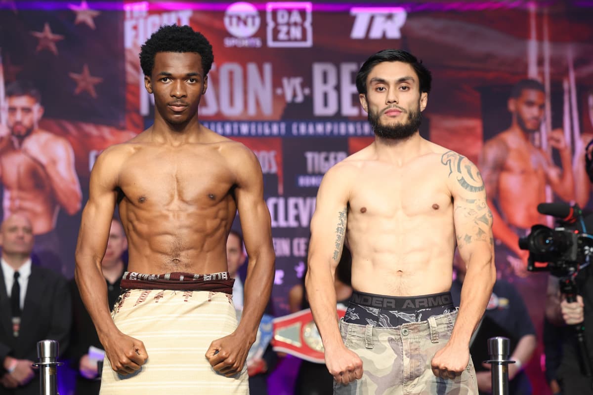 Ibrahim Mason and Erik Hanley at the weigh-in in Cleveland