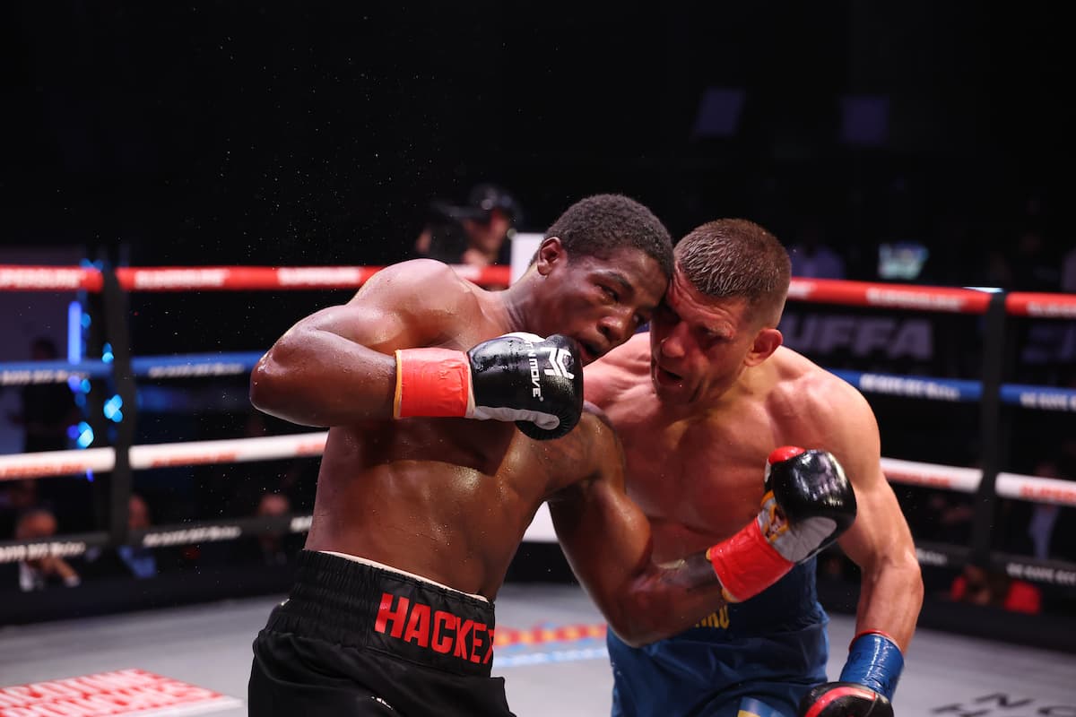 Jalil Hackett and Sergiy Derevyanchenko during their bout
