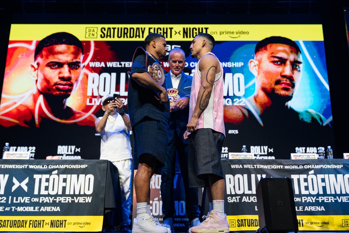 Rolando Romero and Teofimo Lopez face off during a press conference