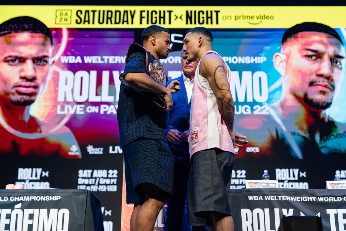 Rolando Romero and Teofimo Lopez face off during a press conference