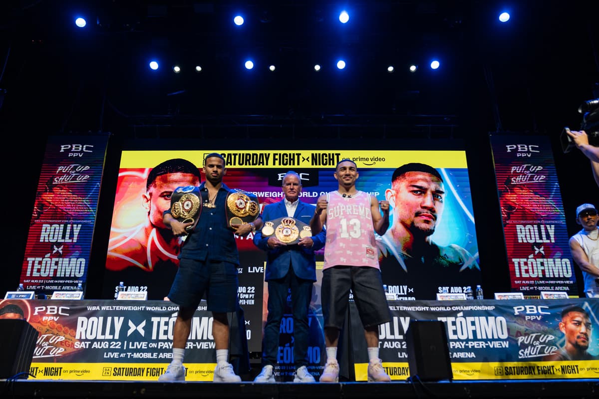 Rolando Romero and Teofimo Lopez during a launch press conference