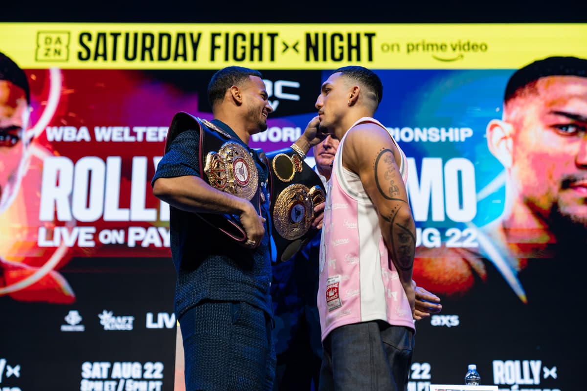 Rolando Romero and Teofimo Lopez face off during a press conference