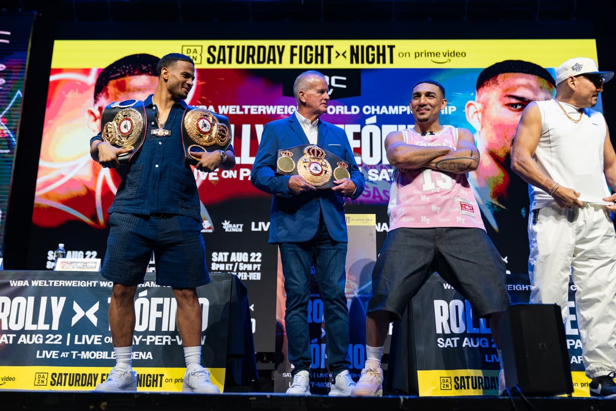 Rolando Romero and Teofimo Lopez during a launch press conference