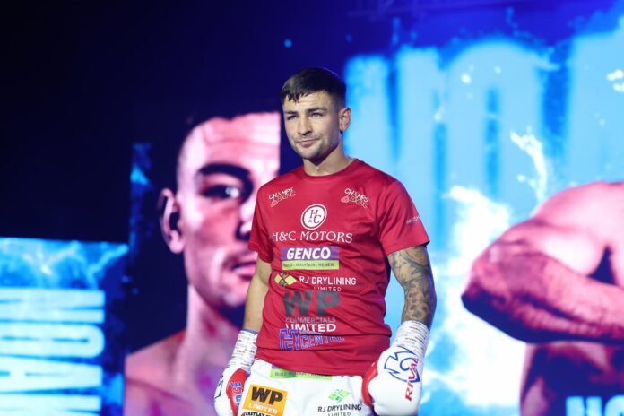Sam Noakes makes his ring walk during his bout against Patrik Balaz