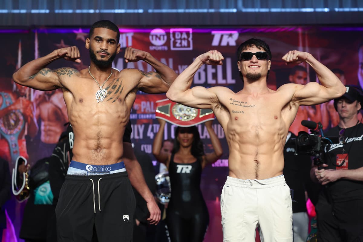 Tiger Johnson and Christopher Guerrero at the weigh-in in Cleveland