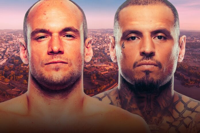 The faces of Uros Medic and Daniel Rodriguez promoting their MMA bout at UFC Belgrade