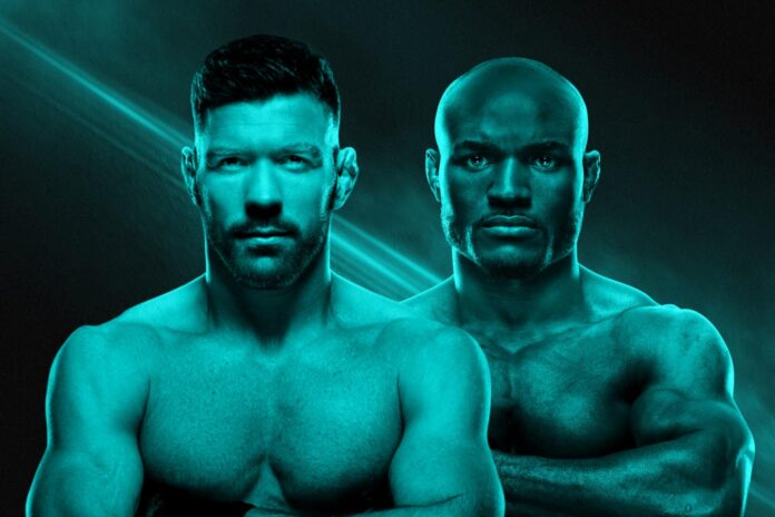 The faces of Dricus Du Plessis and Kamaru Usman promoting their MMA bout at UFC Oklahoma City