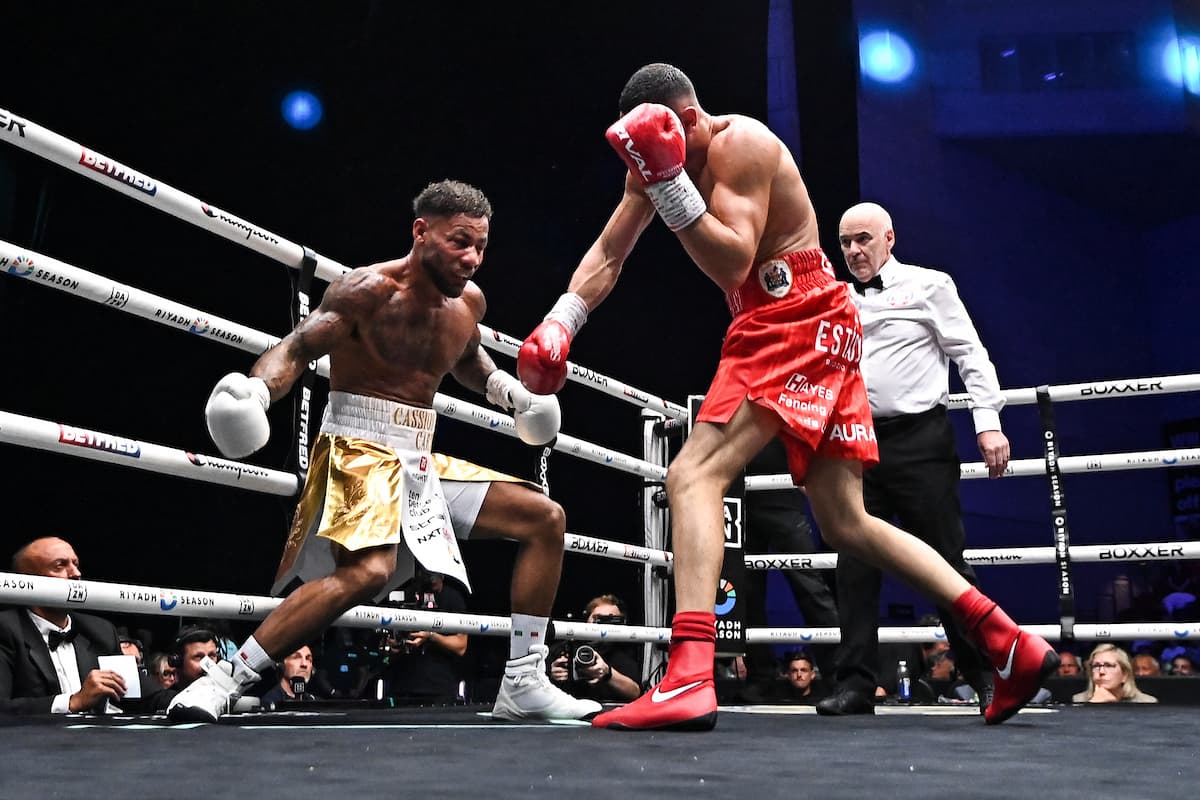 Callum Simpson throws a punch during his bout against Troy Williamson