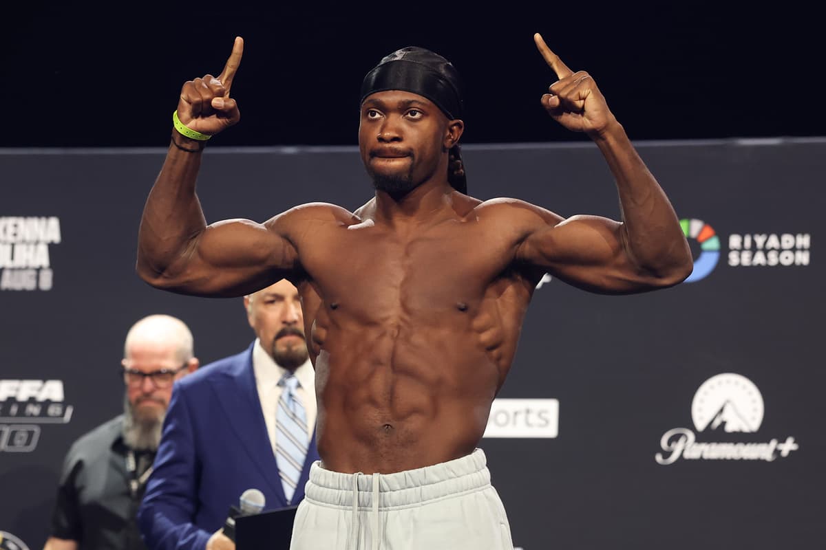 Etinosa Oliha during the ceremonial weigh in