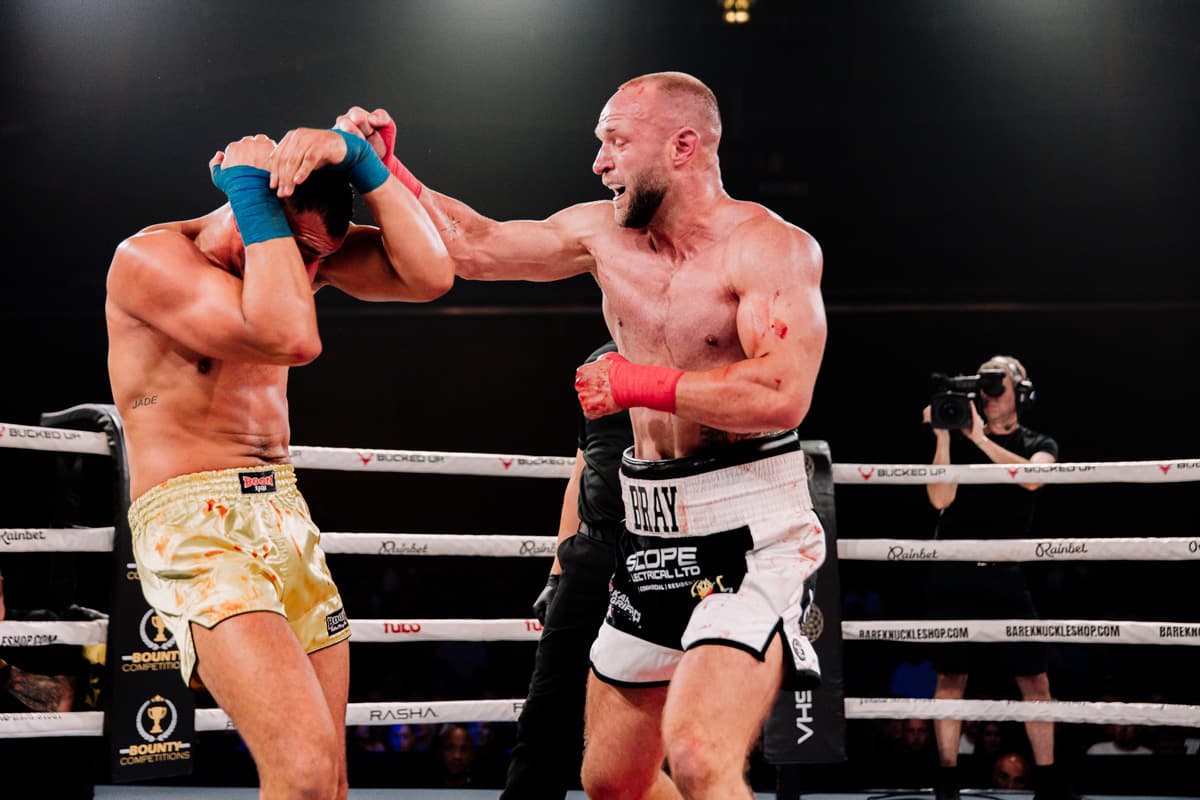 Harry Bray lands a punch during his bout against Dylan Yendall