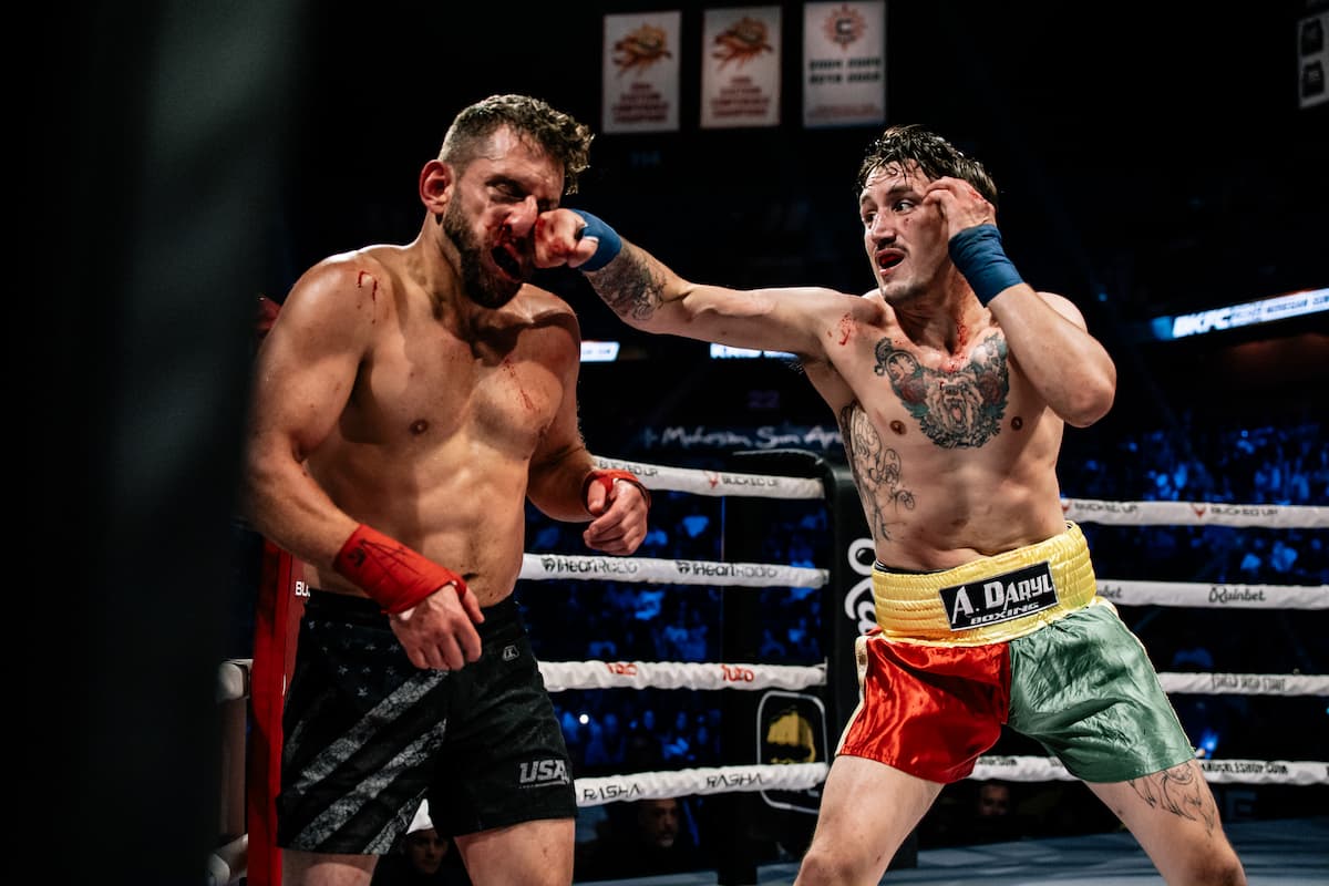 Kris Moutinho lands a punch during his bout against Michael Hernandez