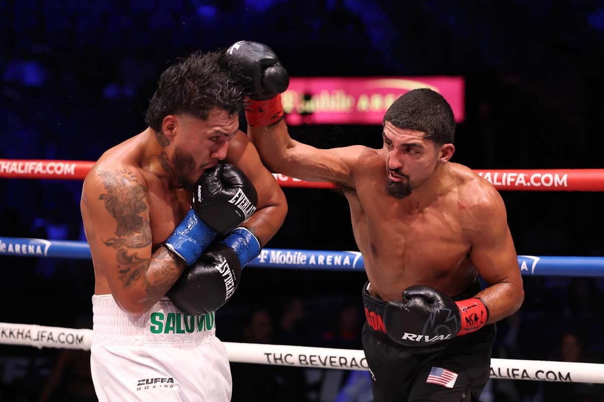 Abel Gonzalez lands a punch during his bout against Raul Salomon