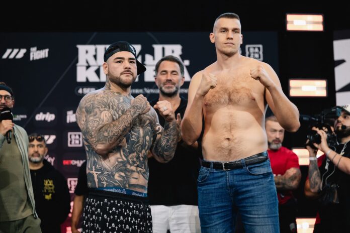 Andy Ruiz Jr. and Damian Knyba during the weigh-in ahead of their bout