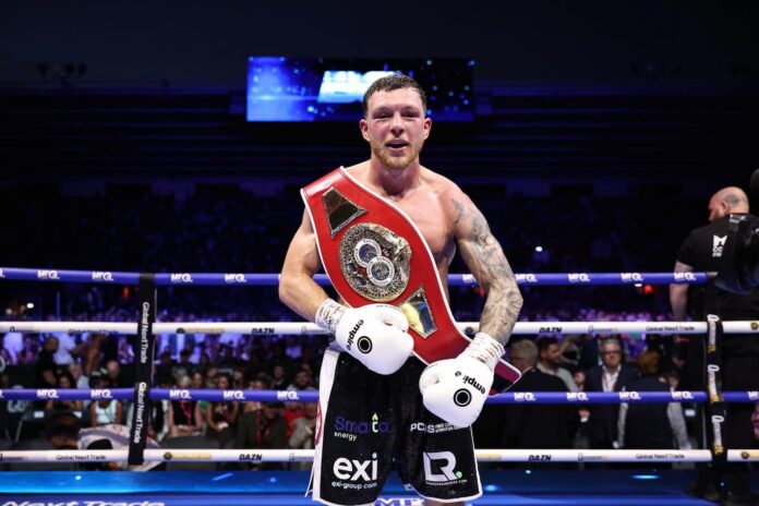 Bradley Goldsmith poses with his IBF championship belt after his victory over Brad Pauls