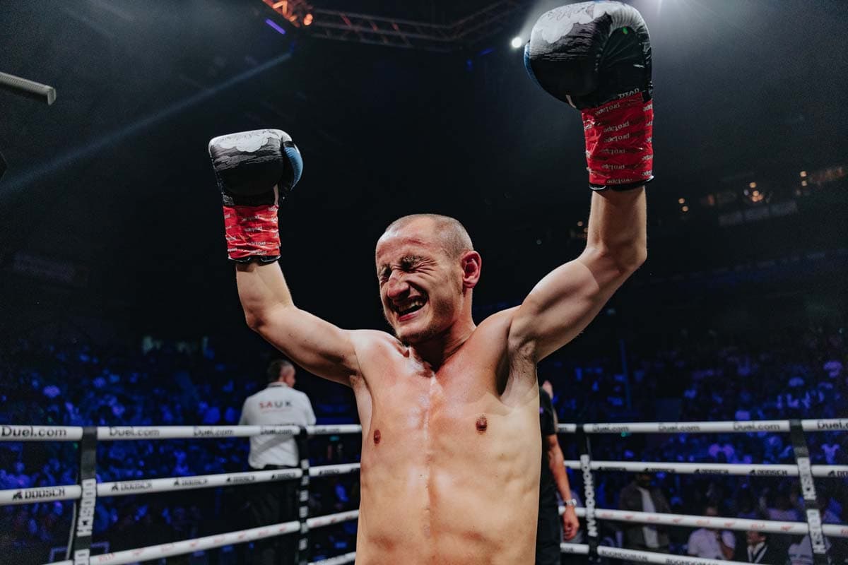 Callum "Nitboy" Chester celebrates his victory over Kane West