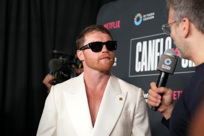 Canelo Alvarez attends the Canelo vs Crawford Grand Arrivals at Fontainebleau Las Vegas