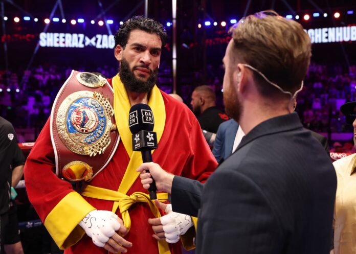 Hamzah Sheeraz speaks after his victory over Simon Zachenhuber