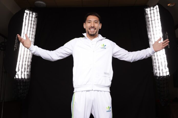 Janibek Alimkhanuly poses at the Top Rank studio at Palms Casino Resort