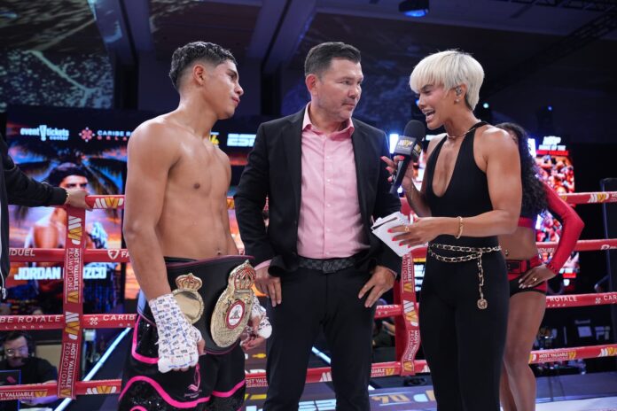 Jordan Orozco Hernandez is interviewed by Sibley Scoles after his victory over Fernando Diaz